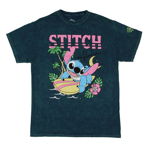 Disney Men's Stitch The Movie Aloha Stitch Acid-Washed T-Shirt Adult