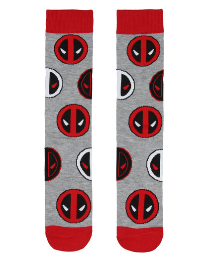 Marvel Comics Deadpool Face and Logo 2 Pack Men's Crew Socks Shoe Size 6-12