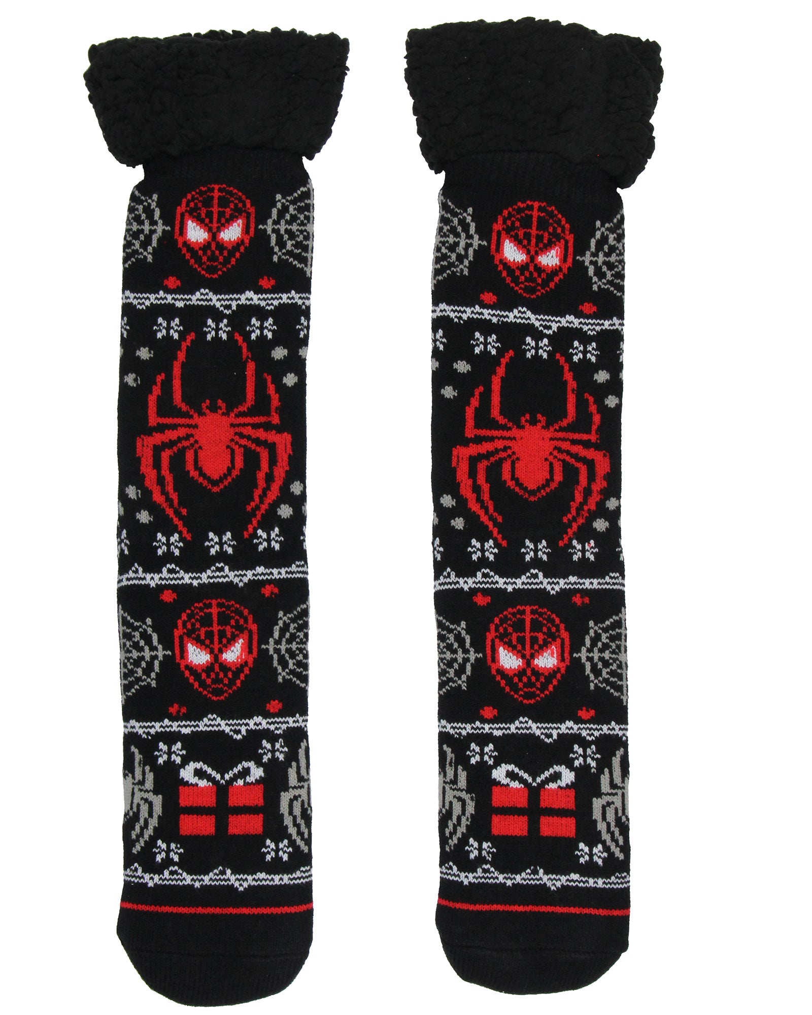 Marvel Comics Spider-Man Men's Ugly Sweater for Christmas pattern Knit Fuzzy Slipper Socks