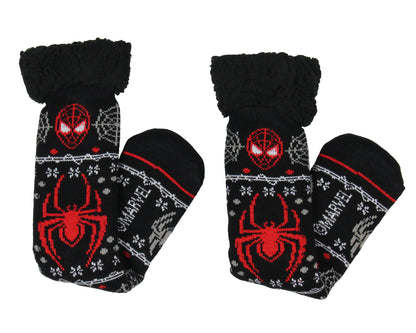 Marvel Comics Spider-Man Men's Ugly Sweater for Christmas pattern Knit Fuzzy Slipper Socks