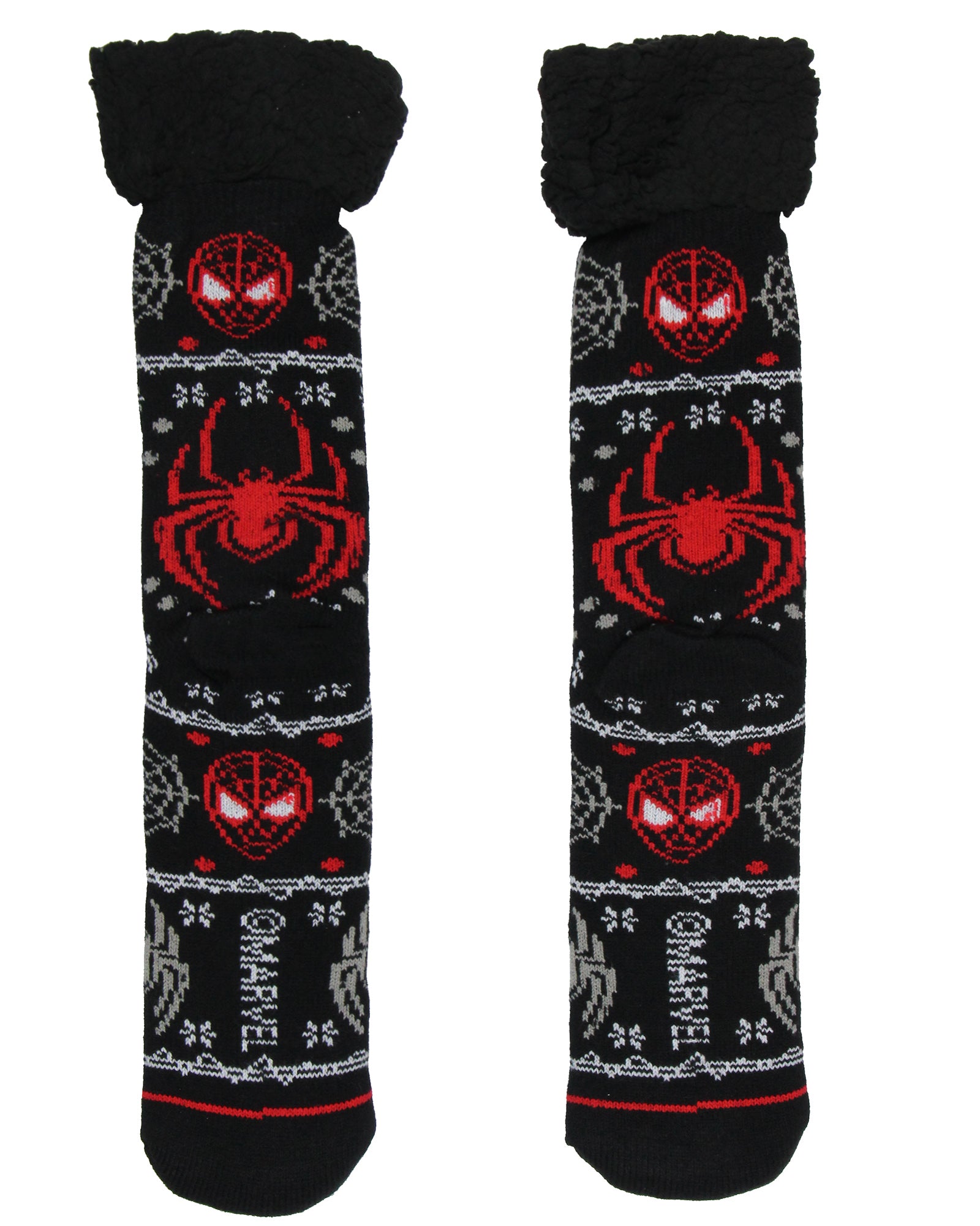 Marvel Comics Spider-Man Men's Ugly Sweater for Christmas pattern Knit Fuzzy Slipper Socks