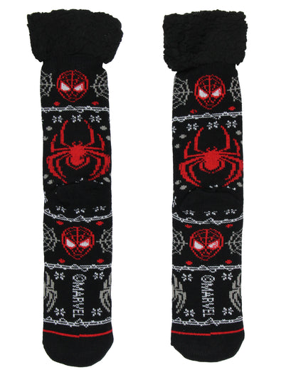 Marvel Comics Spider-Man Men's Ugly Sweater for Christmas pattern Knit Fuzzy Slipper Socks