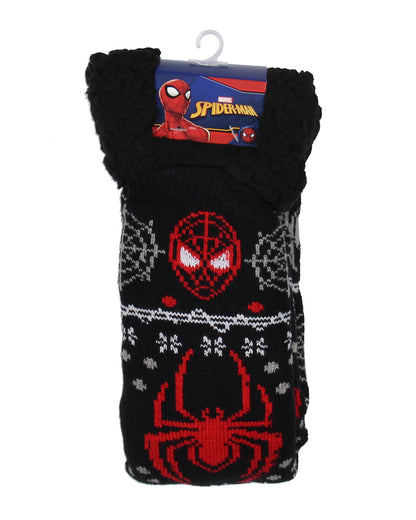 Marvel Comics Spider-Man Men's Ugly Sweater for Christmas pattern Knit Fuzzy Slipper Socks