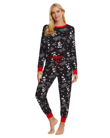 Disney Women's Mickey Mouse Crop Top and Jogger Pants 2 Piece Pajama Set