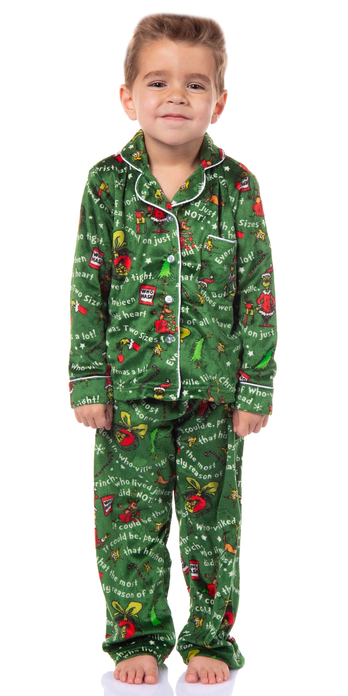 Dr. Seuss GRINCH Christmas Tossed Print Collar Sleep Pajama Set