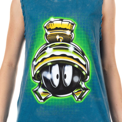 Looney Tunes Junior's Marvin The Martian Lace-Up Design Distressed Tank Adult