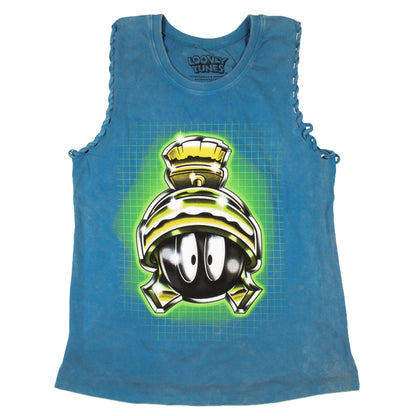 Looney Tunes Junior's Marvin The Martian Lace-Up Design Distressed Tank Adult