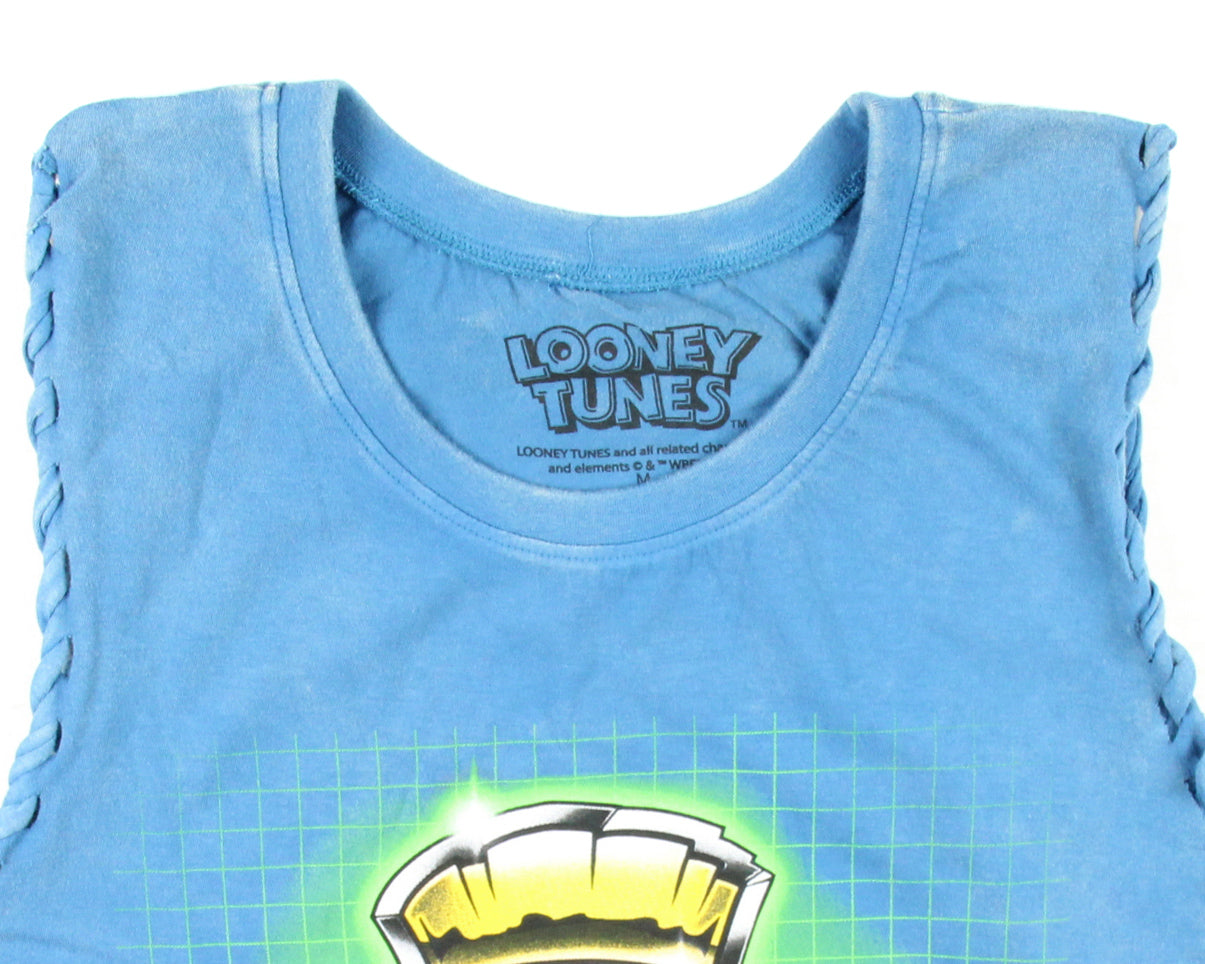Looney Tunes Junior's Marvin The Martian Lace-Up Design Distressed Tank Adult