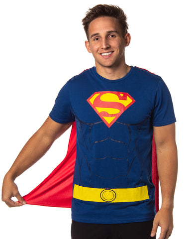 DC Comics Men's Superman Costume S Logo Superman Shirt With Detachable Cape