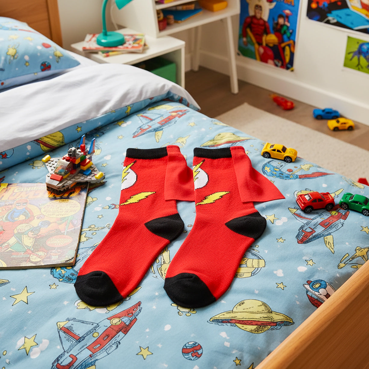 DC Comics Superhero Batman Superman The Flash Youth Boys Caped Crew Socks