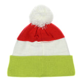 Dr. Seuss GRINCH Embroidered Face Color Block Pom Fold Cuff Knit Beanie