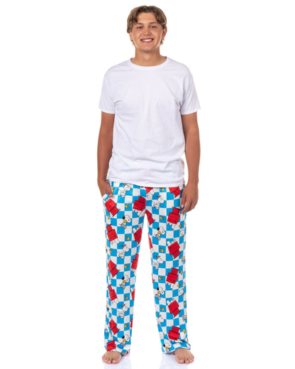 Peanuts Pajama Pants Adult Snoopy and Woodstock Doghouse Checker Bottoms