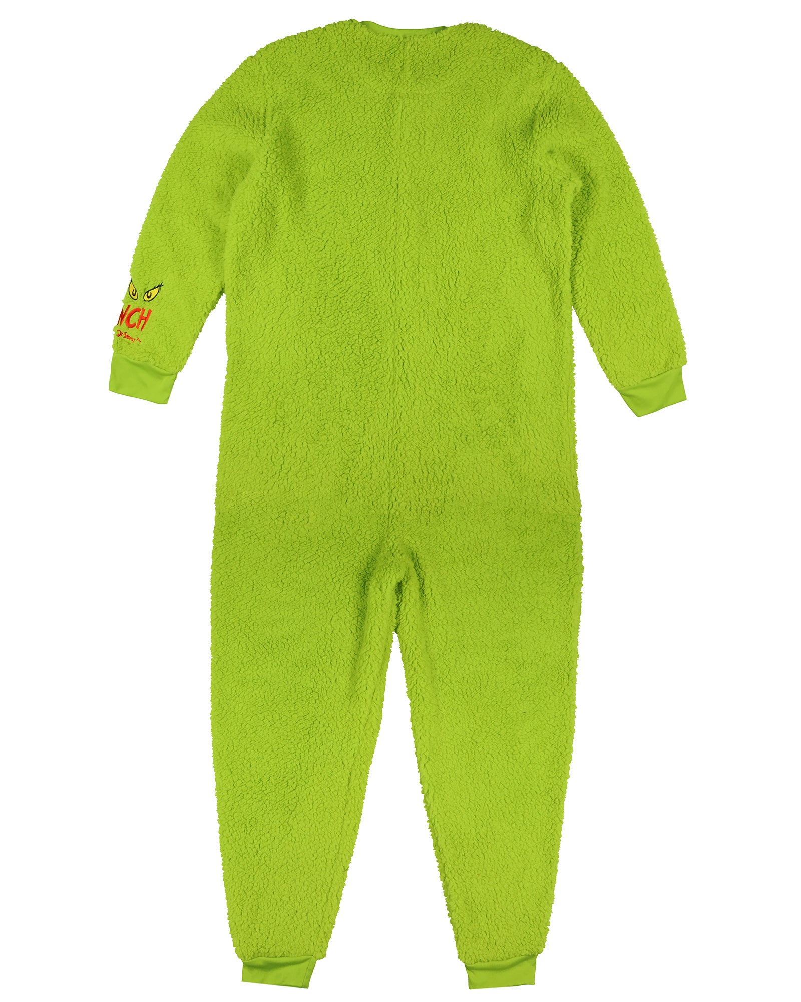 The Grinch Union Suit Adult Embroidered Face Plush Full-Zip Pajama Costume