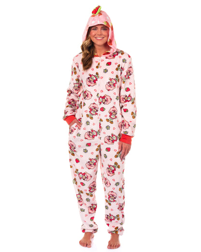 Strawberry Shortcake Union Suit Women's Fleece One Piece Hooded Pajama