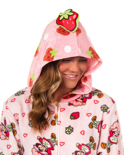Strawberry Shortcake Union Suit Women's Fleece One Piece Hooded Pajama