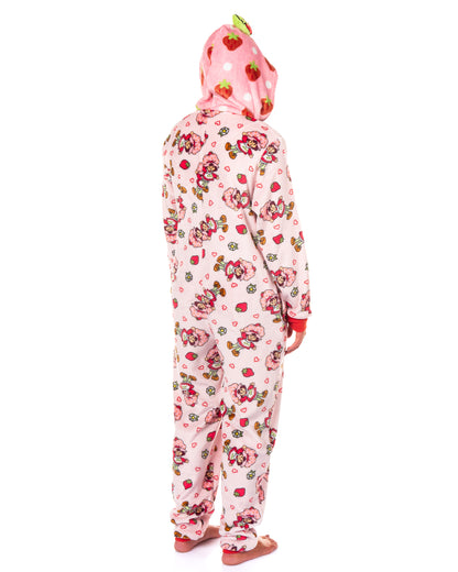 Strawberry Shortcake Union Suit Women's Fleece One Piece Hooded Pajama