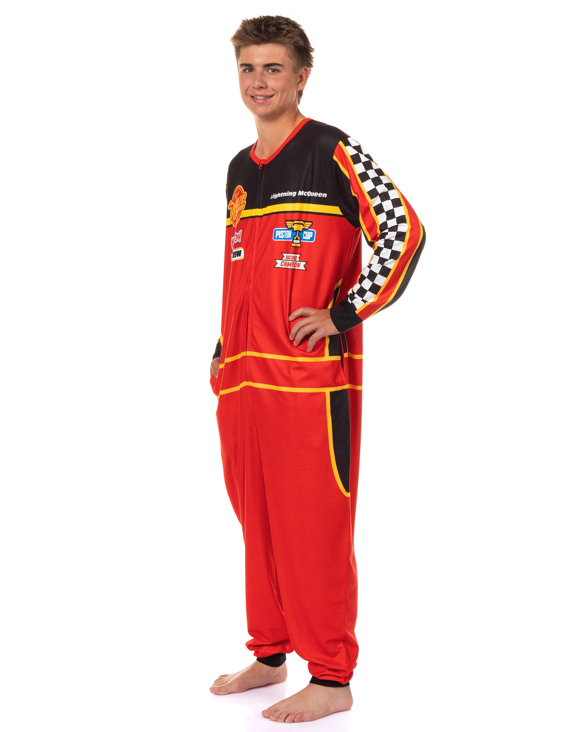 Disney Cars Union Suit Men's Lightning McQueen Pit Crew Costume Pajama
