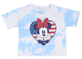 Disney Girls' Minnie Mouse American Flag Heart Tie-Dye Cropped Kids T-Shirt
