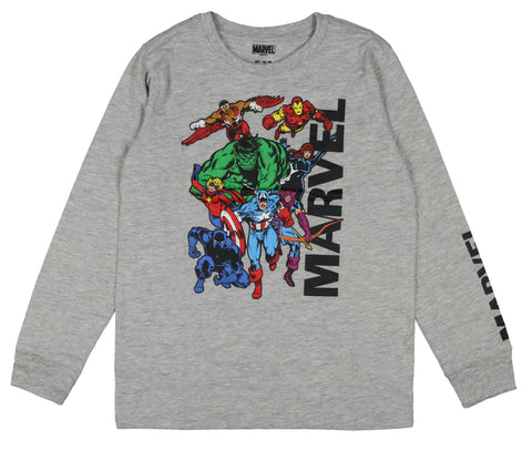 Marvel Boys' Avengers In Action Character Group Kids Long Sleeve T-Shirt