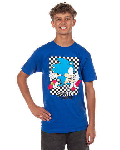 Sonic The Hedgehog T-Shirt Men's Angry Walk Checkerboard Design Tee