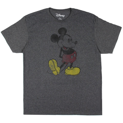 Mickey Mouse Mens' Classic Pose Distressed Washed-Out Graphic Print T-Shirt