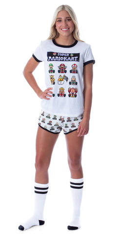 Super Mario Kart Women's Video Game 3 Piece Loungewear Pajama Set
