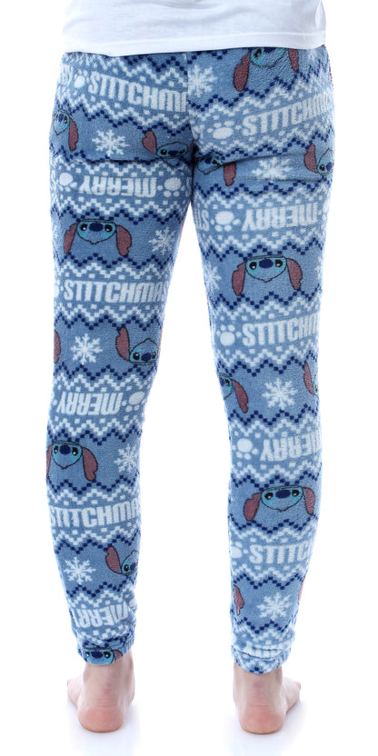 Disney Lilo And Stitch Juniors' Merry Stitchmas Plush Fleece Pajama Pants LG