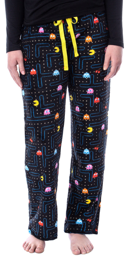 Pacman Women's Super Pac-Man Arcade Game Allover Pattern Plush Pajama Pants