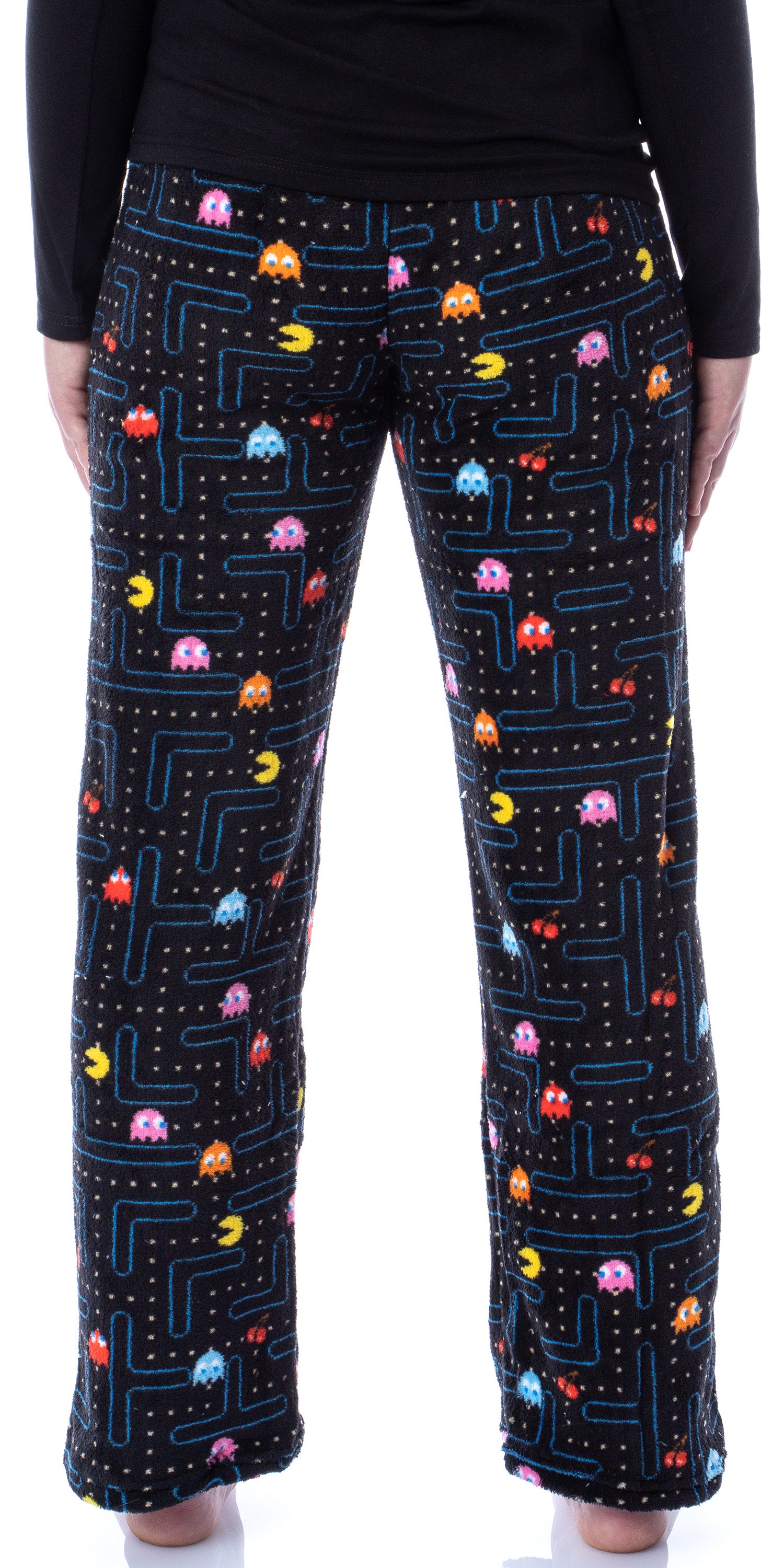 Pacman Women's Super Pac-Man Arcade Game Allover Pattern Plush Pajama Pants