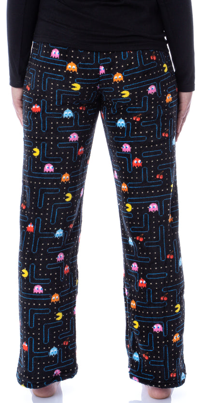 Pacman Women's Super Pac-Man Arcade Game Allover Pattern Plush Pajama Pants