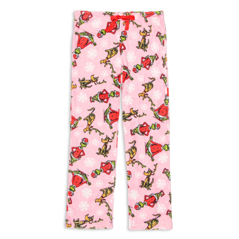 Dr. Seuss Womens' GRINCH and Max Snowflake Fleece Plush Pajama Pants