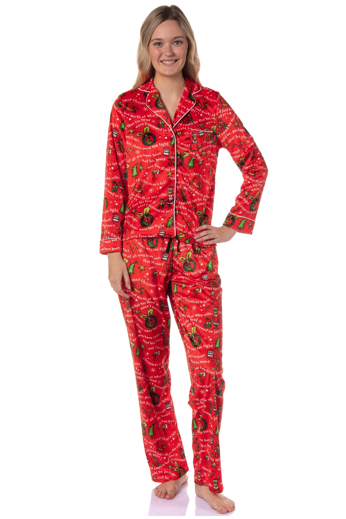 Dr. Seuss GRINCH Christmas Tossed Print Collar Sleep Pajama Set