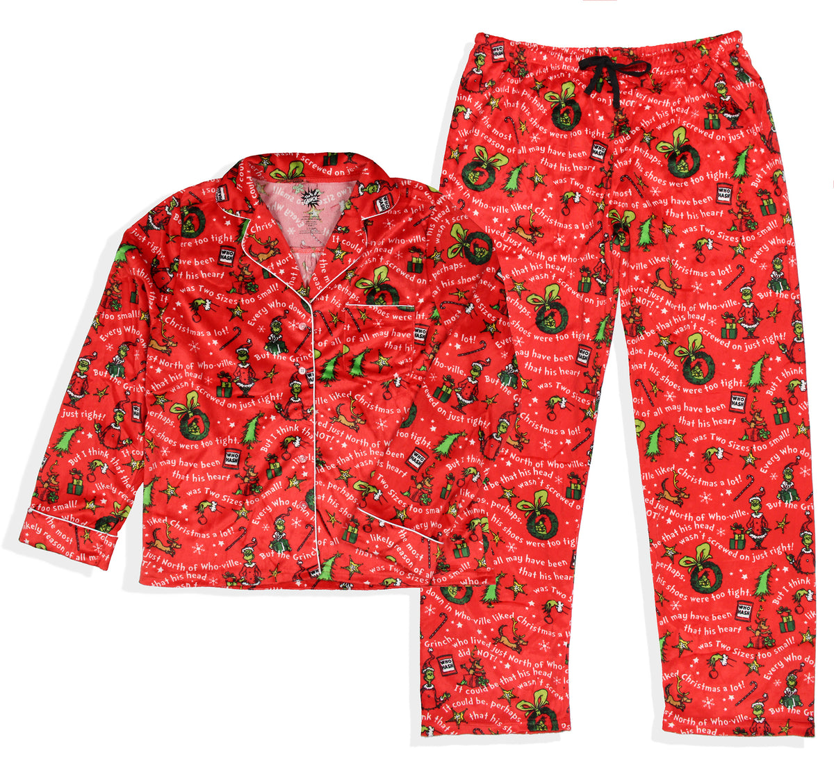 Dr. Seuss GRINCH Christmas Tossed Print Collar Sleep Pajama Set
