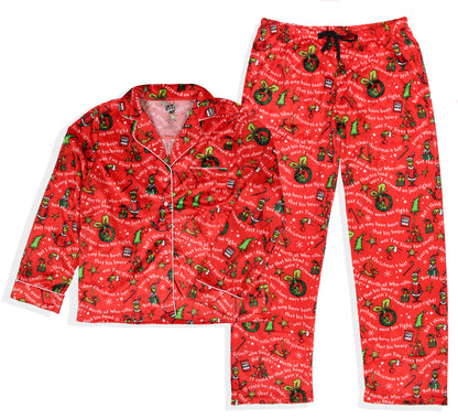 Dr. Seuss GRINCH Christmas Tossed Print Collar Sleep Pajama Set