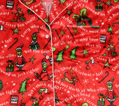Dr. Seuss GRINCH Christmas Tossed Print Collar Sleep Pajama Set