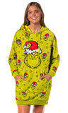 Dr. Seuss The Grinch Women's Hooded Plush Fleece Pajama Dorm Sleep Shirt