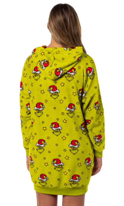 Dr. Seuss The Grinch Women's Hooded Plush Fleece Pajama Dorm Sleep Shirt