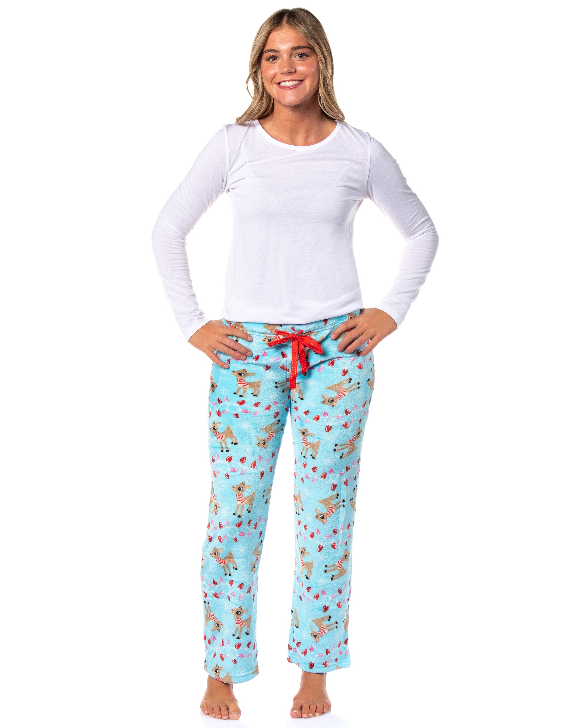 Rudolph Woman's Lights Rudolph Fleece Pajama Pants Juniors Adjustable Waist