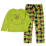 Dr. Seuss Women's The Grinch Santa Fleece Buffalo Plaid Sleep Pajama 2PC Set