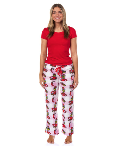 Dr. Seuss The Grinch Pajamas Women's Pink Buffalo Santa Lounge Sleep Pants