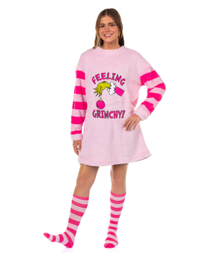 Dr. Seuss The Grinch Women's Pullover Fleece Sleepshirt With Knee High Socks