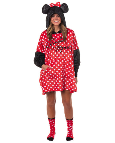 Disney MInnie Mouse Women's Pullover Hooded Dorm Sleep Shirt with Socks