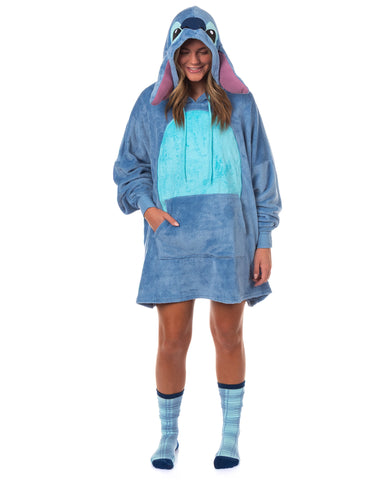 Disney Stitch Pajamas Women's Pullover Hooded Dorm Sleep Shirt with Socks