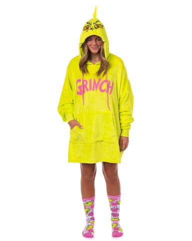 The Grinch Women's Pajamas Pullover Hooded Plush Fleece Dorm Sleep Shirt