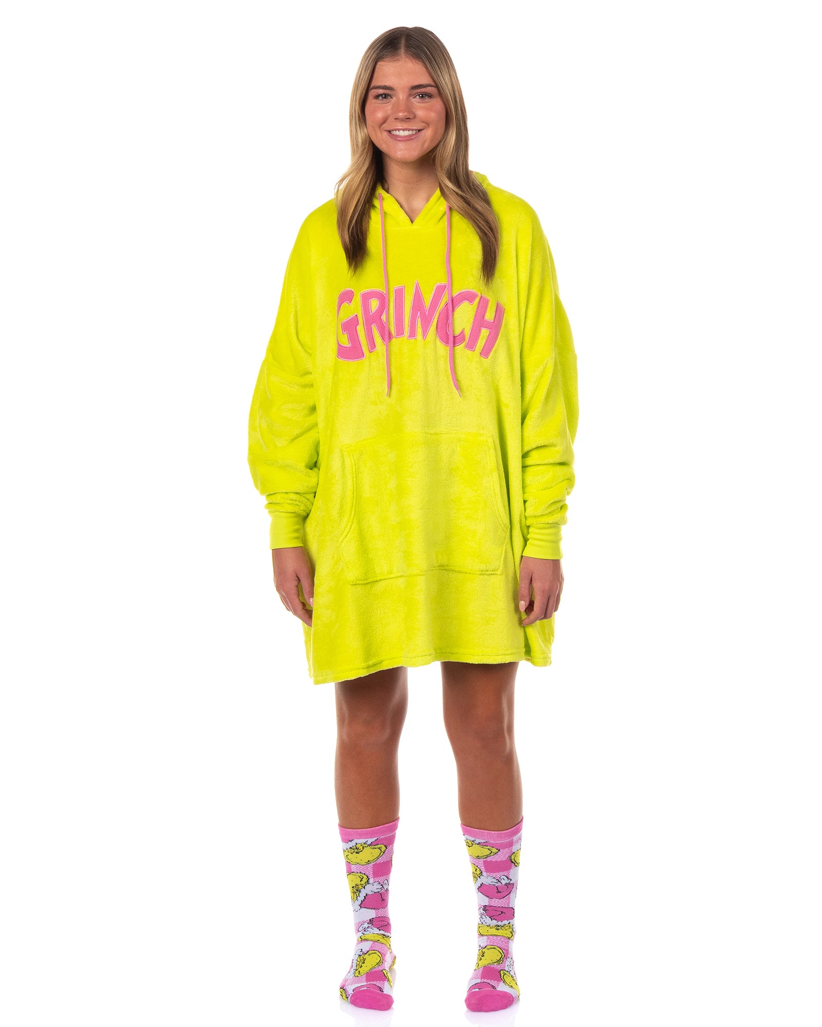 The Grinch Women's Pajamas Pullover Hooded Plush Fleece Dorm Sleep Shirt