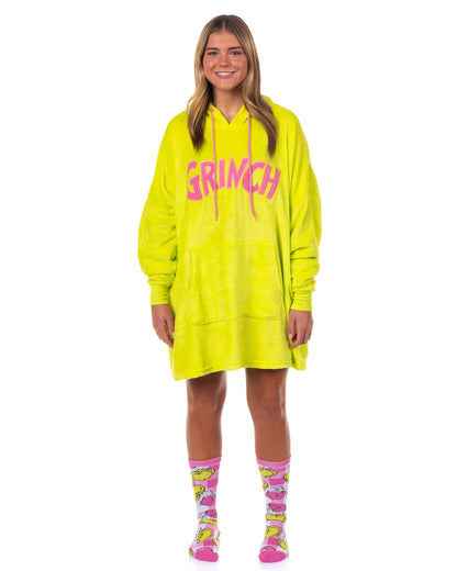 The Grinch Women's Pajamas Pullover Hooded Plush Fleece Dorm Sleep Shirt