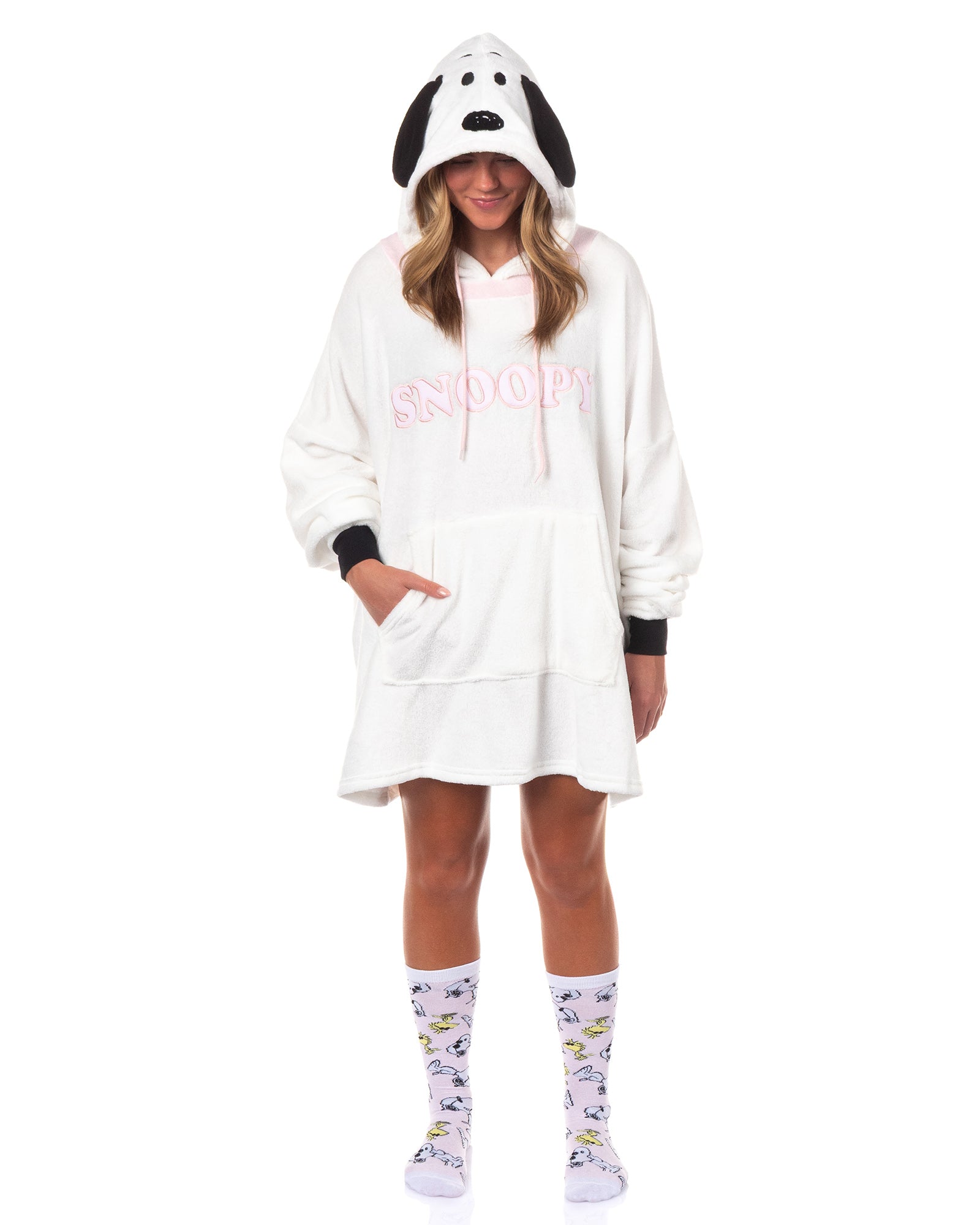 Peanuts Snoopy Pajamas Women's Pullover Hooded Plush Dorm Sleep Shirt