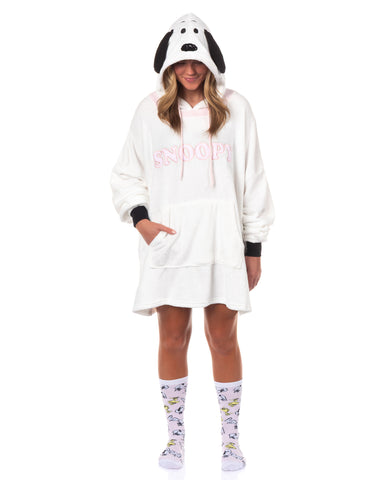 Peanuts Snoopy Pajamas Women's Pullover Hooded Plush Dorm Sleep Shirt