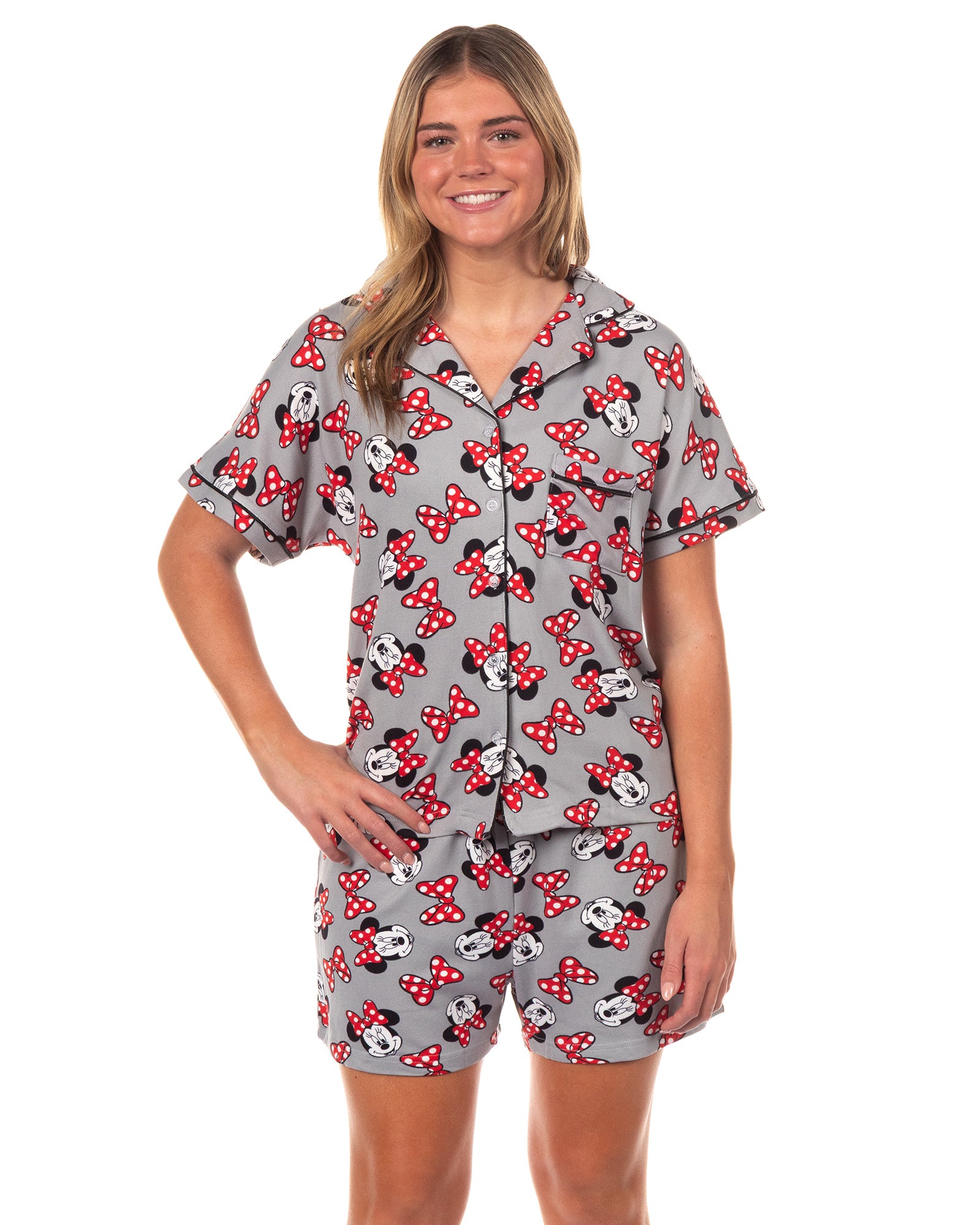 Disney Minnie Mouse Pajamas Women's Polka Dot Bow Notch Collar Sleep Set