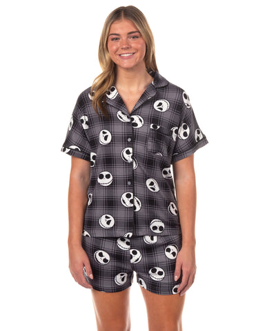 The Nightmare Before Christmas Pajamas Women's Plaid Notch Collar Sleep Set